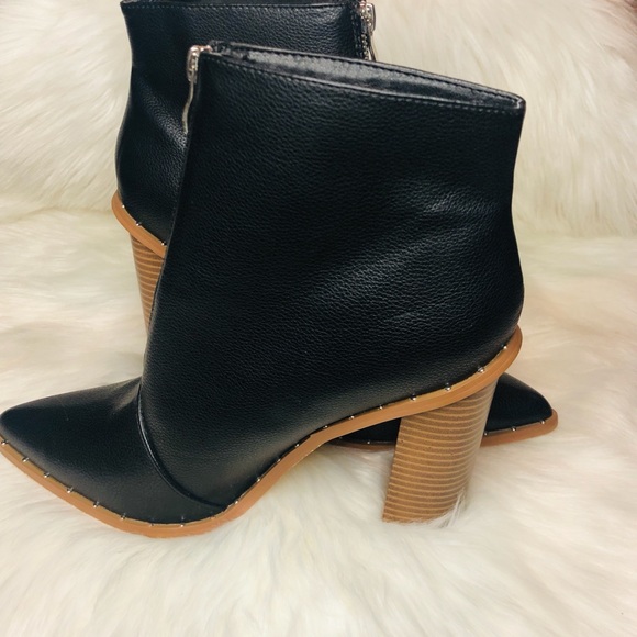 Black Zip Front Stack Heeled Boots - Picture 5 of 8